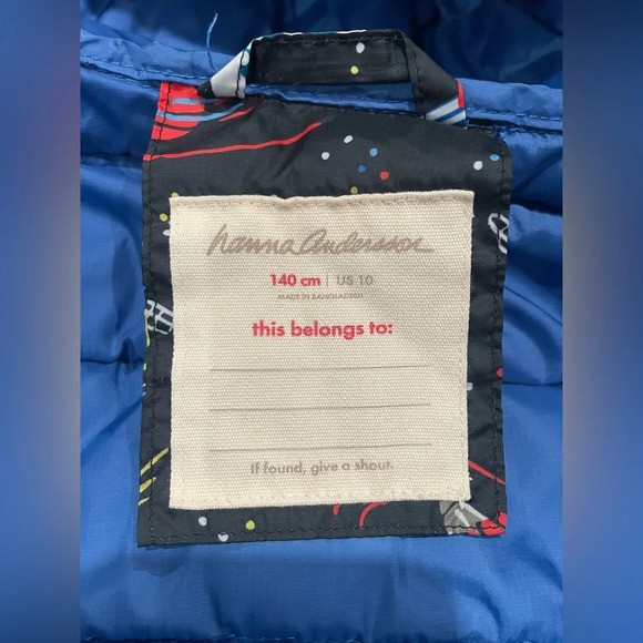 Hanna Andersson boy's space print black hooded puffer jacket, size 140 / 10. - Picture 11 of 12